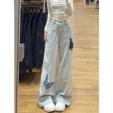 New Spring Fall Models WomenButterfly High-Waisted Loose Straight Long Jeans